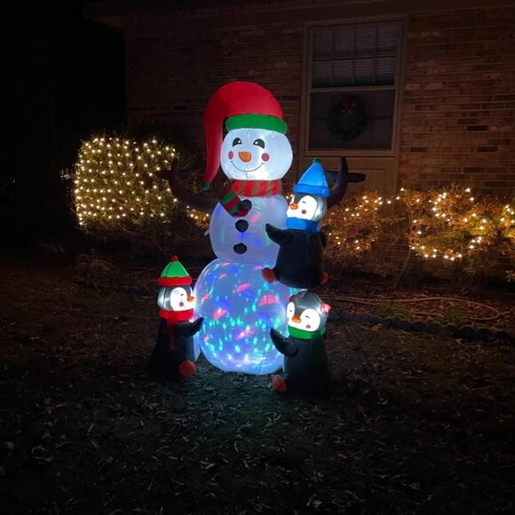 🆕6FT Christmas Inflatable Snowman with Penguin and Red Ball Outdoor Decoration - Picture 3 of 10